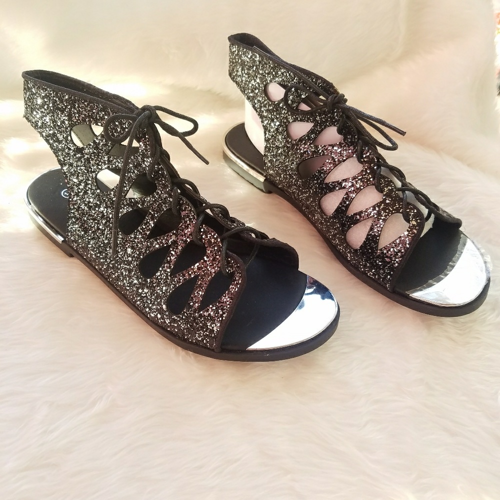 New! Glitter Gladiator Lace up Sandals Sz 10 - Picture 2 of 6